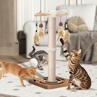 Cat Scratching Post, Sisal, Interactive Furniture Toys for Indoor Cats Adults, 2 Mounting Methods Scratcher Tree Tower with Hanging and Ball Track, Activity Center for Kitten, 25 inches - Image 8