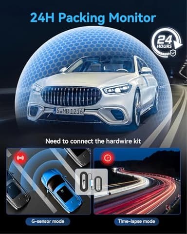 3 Channel Dash Cam Front and Rear Inside, Bulit a 32GB Card, Dash Camera for Cars,4K Full HD 2.0'' IPS Screen Dashcam with G-Sensor, IR Night Vision, WDR, Loop Recording, 24H Parking Mode - Image 4