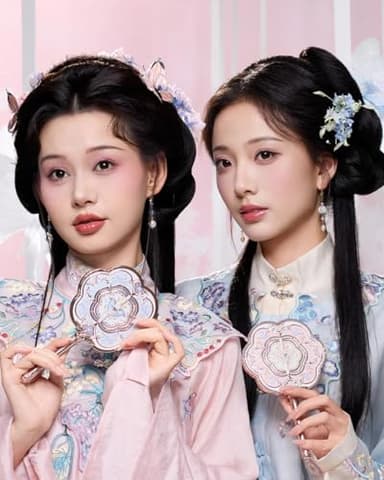 Flower Knows Butterfly Cloud Collar Hand Mirror,Vintage Chinese Round Fan Design,Fancy & Pretty Princess Handheld Mirror with Long Handle,Gift for Girls & Women(Floral Cyan) - Image 6
