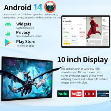 Android 14 Tablet with Keyboard - 10 inch Tablet, 12GB RAM, 128GB ROM (1TB Expand), 5G/2.4G WiFi, 8000mAh, BT 5.0, GMS Certified, with Mouse, Case, Stylus, Support Split screen, Face ID(Black Case) - Image 3
