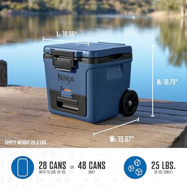 Ninja | Cooler | FrostVault 30QT Cooler with Wheels | Insulated with Temp Dry Storage Drawer | Keeps Ice Cold for Days | for The Beach, Camping, Picnics & More | Lakeshore Blue | FB230BL - Image 7