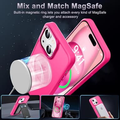 Newfuture Designed for iPhone 15 Case with Strong Magnetic [13 FT Military Drop Protection] [Compatible with Magsafe] Slim Translucent Matte Shockproof with Anti-Fingerprint Phone Case, Hot Pink - Image 2