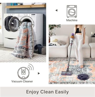 6x9 Area Rug, Ultra-Soft Washable Rug for Living Room, Dinner Room, Bedroom, Non-Slip Vintage Floral Rug, Indoor Carpet Large Area Rug, Orange - Image 4