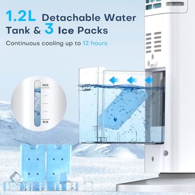 MYICY Evaporative Air Cooler, 35" Windowless Air Conditioner Portable w/3 Speeds, 25ft Remote, Smart Timer & Water Tank, Portable Air Conditioners No Windows Needed, 90°Oscillating AC Unit for Room - Image 8