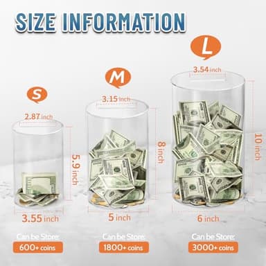 hizgo Adults Piggy Bank, Acrylic Clear Piggy Bank for Adults/Kids Must Break to Open, Unopenable Acrylic Savings jar, Size 10" H x 6" Diameter(Large) - Image 2