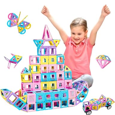 MAGBLOCK Magnetic Tiles with 2 Cars-156Pcs Magnet Toys Set for 3+ Year Old Boys Girls Toddlers, Idea for Girls Magnetic Blocks Building STEM Creativity Educational Toys for Kids - Image 1
