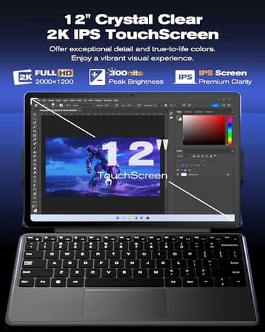 jumper 2-in-1 Laptop/Tablet（2025）,4-core N95, 12GB DDR5 RAM 512GB SSD, 12 Inch 2K FHD IPS Touchscreen,Windows11 Tablet with Magnetic Keyboard, 2 Stereo Speakers,for Student Back to School - Image 3