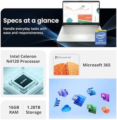 HP Flagship 14" Laptop with 1 Year Office 365 | 16GB RAM | 1.28TB Storage (128GB eMMC+160GB Docking Station+1TB Cloud Storage) | Intel 4-Core Processor | Webcam, Windows 11, Silver - Image 5