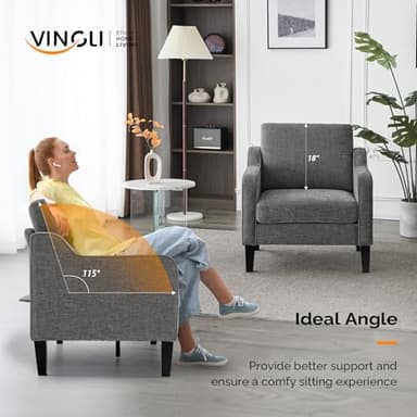 VINGLI Accent Chairs for Living Room Chairs Reading Chair Mid Century Modern Chair Soft Chenille Sofa Chair Upholstered Arm Chair Comfy Chair Side Chair (Light Grey Chenille) - Image 5