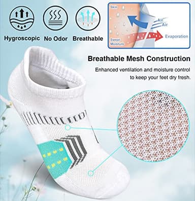 suaskk Womens Athletic Cushioned Anti-Blister Comfort Running Ankle Socks 5 Pairs - Image 4