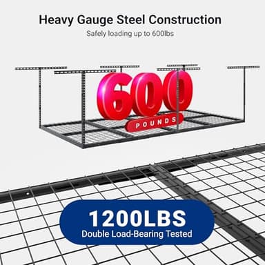FLEXIMOUNTS 4x8 Overhead Garage Storage Rack, Adjustable Garage Storage Organization System, Heavy Duty Metal Garage Ceiling Storage Racks, 600lbs Weight Capacity, Black - Image 3