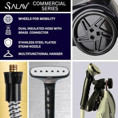 SALAV Heavy Duty Commercial Full-Size Garment Steamer with Foot Pedals and Extra Large 3L (101.5 oz) Water Tank, 1800 watts of Poweful Steam (Navy) - Image 2