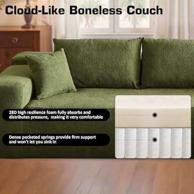 106" Cloud Sectional Couch with Chaise Lounge,L Shaped Modular Modern Sofa,Comfy Velvet Fluffy Couches with Deep Seat,No Assembly Required Couch for Living Room (Right,Cloudy Velvet,Green) - Image 7