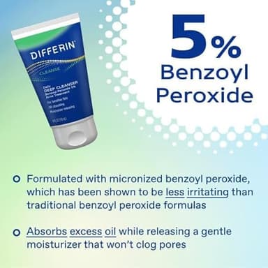 Differin Acne Face Wash with 5% Benzoyl Peroxide, Daily Deep Cleanser by the makers of Differin Gel, Gentle Skin Care for Acne Prone Sensitive Skin, 4 oz (Packaging May Vary) - Image 6