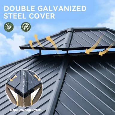 Aoxun 10' x 12' Outdoor Wood Gazebo, Hardtop Gazebo Permanent Wooden Pavilion with Galvanized Steel Double Roof, for Patio, Garden, Deck, Cedar Wood - Image 6