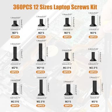 mankk 360PCS Laptop Screws 12 Sizes M2 M2.5 M3 Replacement Computer Tiny Screws Motherboard Screw with Screwdriver for Laptop PC Repair & DIY - Image 2