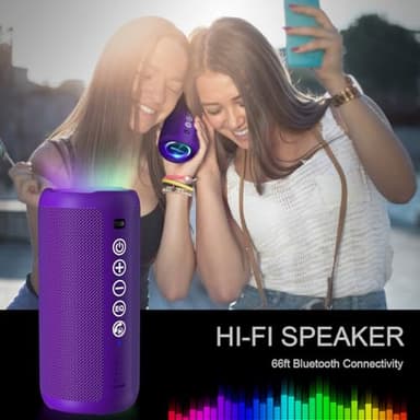 Ortizan Portable Bluetooth Speaker: IPX7 Waterproof, 24W Loud Sound, Deep Bass, Bluetooth 5.3, LED Lights, Wireless Stereo Pairing, 30H Playtime, for Home/Outdoor/Party/Beach, Birthday Gift (Purple) - Image 6