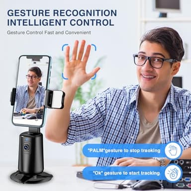 Auto Face Tracking Tripod 360° Rotating Cell Phone Photo and Video Kits Stand, No App, Camera Stand with Remote and Gesture Control, Rechargeable Smart Shooting Stand for Live Recording Tiktok(Black) - Image 3