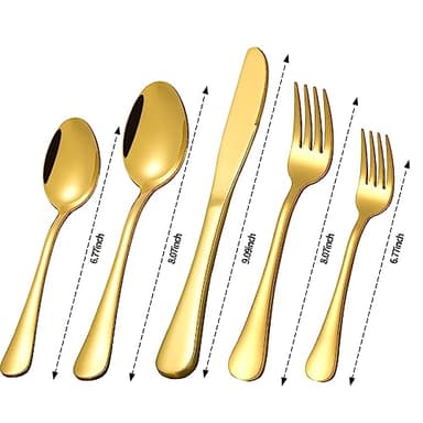 Gold Silverware Set for 12, Compralo 60 Pieces Stainless Steel Shiny Gold Flatware Set, Cutlery Tableware Set Include Spoons, Forks, Knives for Home and Restaurant - Image 2
