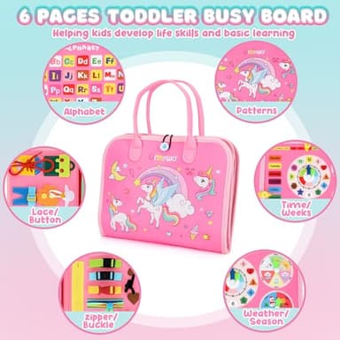 URMYWO Toddler Busy Board - Busy Book Montessori Toys for 1 2 3 4 Year Old - Preschool Learning Activities with Alphabet Number Animal, Educational Travel Toys Birthday Gifts for Kids - Image 2