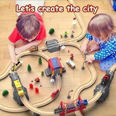 Giant bean 72PCS Fire Station Wooden Train Track Electric Train Set, Gift Packed Toy Railway Kits for Kids, Toddler Boys and Girls 3,4,5 Years Old and Up, Christmas Birthday Gift Toy for Kids - Image 3