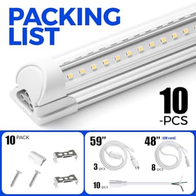 Barrina T8 LED Shop Light 5FT, 50W 6500LM 5000K, Clear Cover, Garage LED Lights Ceiling, V-Shape LED Light Fixture, Work Shop LED Lights for Garage, Warehouse, Basement, ETL Listed, 10 Packs - Image 7