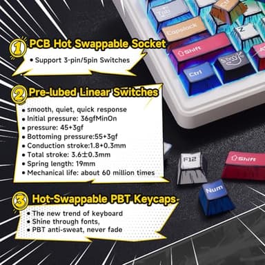 x Aula F99 Pro Mechanical Keyboard, Wireless Gaming Keyboards RGB Backlit Hot Swappable Custom Creamy Bluetooth Computer Keyboard, Tri-Mode BT5.0/2.4GHz/USB-C, Pre-lubed Switches PBT Keycaps - Image 8