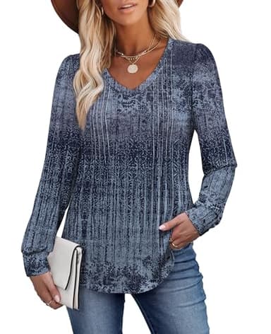 Alaroo Womens Long Sleeve Shirts 2025 Fall Winter Boho Tops Fashion Clothing Tunic Blouses Dressy Casual Pleated V Neck Print 13 XL - Image 3
