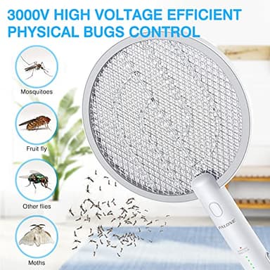 PALONE Electric Fly Swatter 3000V Bug Zapper Racket 2 in 1 Fly Swatter with 1200mAh Battery Rechargeable Mosquito Killer Lamp with 3 Layers Safety Mesh for Indoor and Outdoor (2 Pack) - Image 6