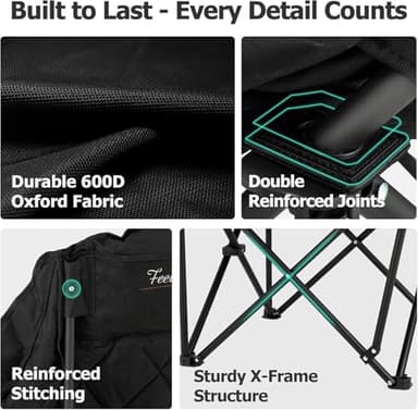 Overmont Oversized XL Camping Chair for Adults - 400lbs Support Heavy-Duty Padded Folding Chair with Side Pocket Cup Holder Cooling Bag for Outdoor Sports Garden Beach Fishing Lawn Black - Image 7