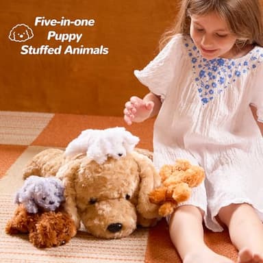 5 Pieces Dog Stuffed Animals for Girls,1 Mommy Dog with 4 Babies,Puppy Stuffed Animals Gifts for Girls 3 4 5 6 7 8 9 Years,Soft Plush Toys for Kids Christmas,Valentine's,Birthday,Children's Day - Image 2