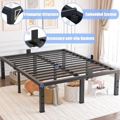Yitong Angel Queen Bed Frame 12 inch High 3500 lbs Heavy Duty Metal Platform Mattress Foundation with Steel Slat Support/No Box Spring Needed/Noise Free/Non-Slip/Easy Assembly - Image 6