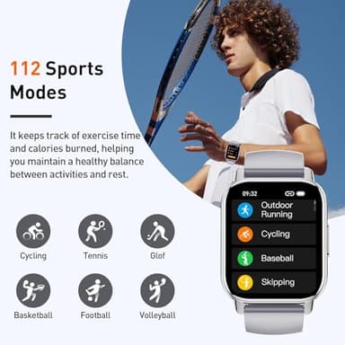 Smart Watch, 1.95" Smartwatch for Men Women(Answer/Make Call), Fitness Watch with 110+ Sports Modes/Heart Rate/Pedometer/Sleep Monitor, IP68 Waterproof Fitness Activity Tracker for Android iOS, Gray - Image 3