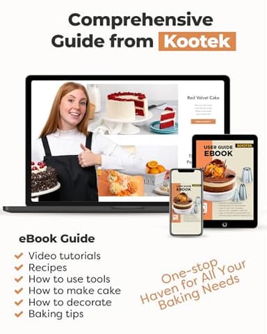 Kootek Cake Decorating Kit Baking Supplies Set Cake Turntable with 2 Frosting Straight Angled Spatula 3 Icing Smoother Scrapers Baking Accessories Tools for Beginners and Pros, White - Image 7