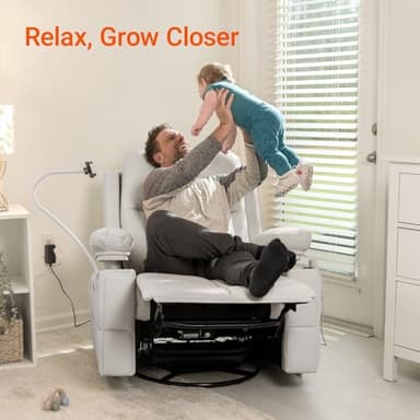 MAMAZING Rocking Chair Nursery with Adjustable Armrests, Electric Glider Recliner Nursing Chair for Breastfeeding, Power Swivel Recliner Chairs with USB Port and Storage, FSC Certified (Vanilla) - Image 8