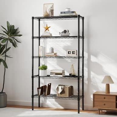 DUMOS 5 Tier Metal Wire Rack Shelf Heavy Duty Standing Shelves Adjustable Steel Closet Shelving Unit Organizers and Storage for Kitchen Bathroom Pantry Office, 13.78" D x 35.43" W x 69.29" H - Image 2