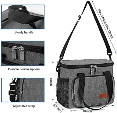 Femuar Lunch Bags for Women/Men, Insulated Lunch Bag for Work Office Picnic - Lunch Cooler Bag Leakproof Lunch Box with Adjustable Shoulder Strap - Grey(8.7L - Image 5