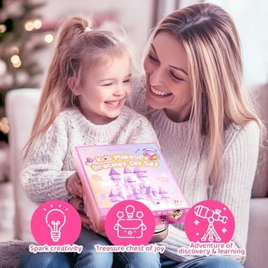 Kids Makeup & Jewelry Kit for Girls - Washable Real Cosmetics Set with Bracelet-Making for Children Toddler, Princess Dress-Up Toy, Ideal Winter Birthday Gift for 4-12 Year Olds (Pink) - Image 4