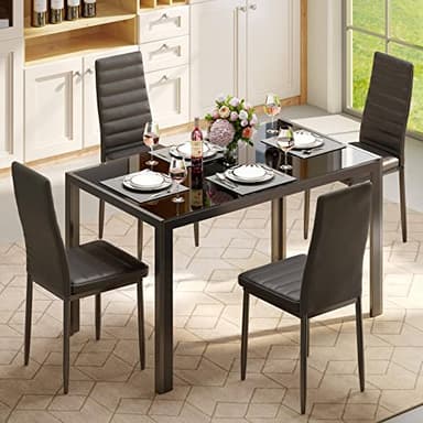 Gizoon 5 Piece Glass Dining Table Set, Kitchen and Chairs for 4, PU Leather Modern Room Sets for Home, Kitchen, Living Room - Image 1