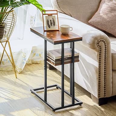 Yoobure C Shaped End Table, Side Table for Couch and Bed, Small Side Tables for Small Spaces, Living Room, Bedroom, Rustic Snack Tables - Image 2