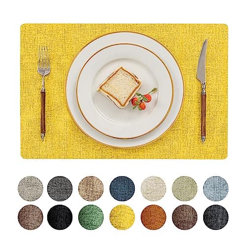 Romanstile Vinyl Placemats Set of 6-12 X 18 Inch - Heat Resistant Place Mats 100% Waterproof Oilproof Wipeable Reversible Faux Leather Table Mats for Kitchen/Dining/Party/Outdoor, Yellow - Image 1