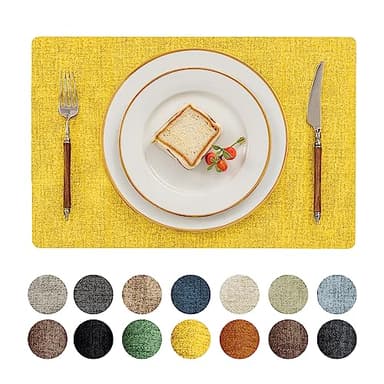 Romanstile Vinyl Placemats Set of 6-12 X 18 Inch - Heat Resistant Place Mats 100% Waterproof Oilproof Wipeable Reversible Faux Leather Table Mats for Kitchen/Dining/Party/Outdoor, Yellow - Image 1