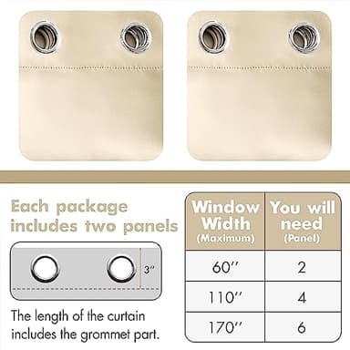 MIULEE Room Darkening Curtains Thermal Insulated Drapes Solid Window Treatment Set Grommet Top Light Blocking Blackout Curtain for Living Room/Bedroom 2 Panels 52 x 96 inch Cream Beige - Image 6