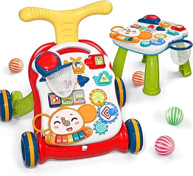 CUTE STONE Sit to Stand Learning Walker, 2 in 1 Baby Walker, Early Educational Child Activity Center, Multifunctional Removable Play Panel, Baby Music Learning Toy Gift for Infant Boys Girls - Image 1