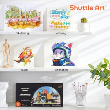 Shuttle Art 30 Colors Dual Tip Art Markers Permanent Marker Pens Highlighters Perfect for Illustration Adult Coloring Sketching and Card Making - Image 7