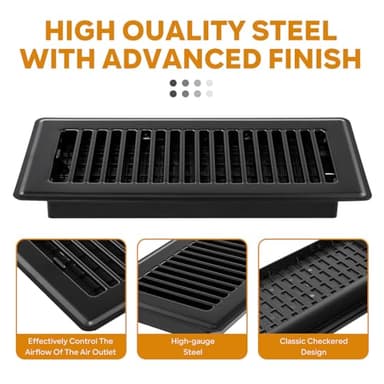Floor Vent Covers, 6x10 Floor Register, Heavy Duty Steel Walkable Floor Vents, Easy Adjust Air Supply Lever, Vent Covers for Home Floor, 2 Pack Black - Image 3