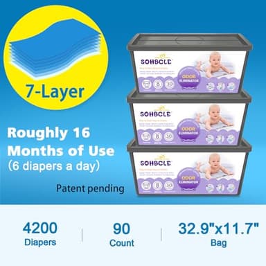 SOHBCLE Refills Compatible with Genie Easy Roll Signature Diaper Pail and Platinum Diaper Pail, Upgraded 90 Bags Hold up to 4200 Newborn Diapers, Extra Thickness Powerful Odor Control, Plant Scented - Image 5