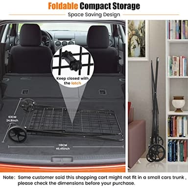 455lbs Shopping Cart for Groceries, Large Heavy Duty Grocery Cart on Wheels, Folding Dual Basket Utility Carts with Waterproof Liner, Shopping Carts for Transport, Laundry, Gift, Luggage - Image 6