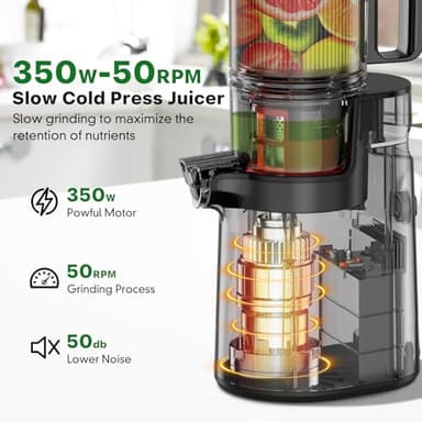 Cold Press Juicer, Juicer Machines with 5.4" Wide Feed Chute for Juice Extractor, Professional Slow Masticating Juicer for Whole Vegetables & Fruits with High Juice Yield, Easy to Clean(Pink) - Image 3