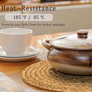 MRS WOODS EVENTS Round Woven Placemats Set of 8, 13.5 Inch Rattan Boho Place Mats Water Hyacinth Place Mats Farmhouse Wicker Placemat Heat Resistant Placemats for Dining Table Indoor Outdoor Placemats - Image 4